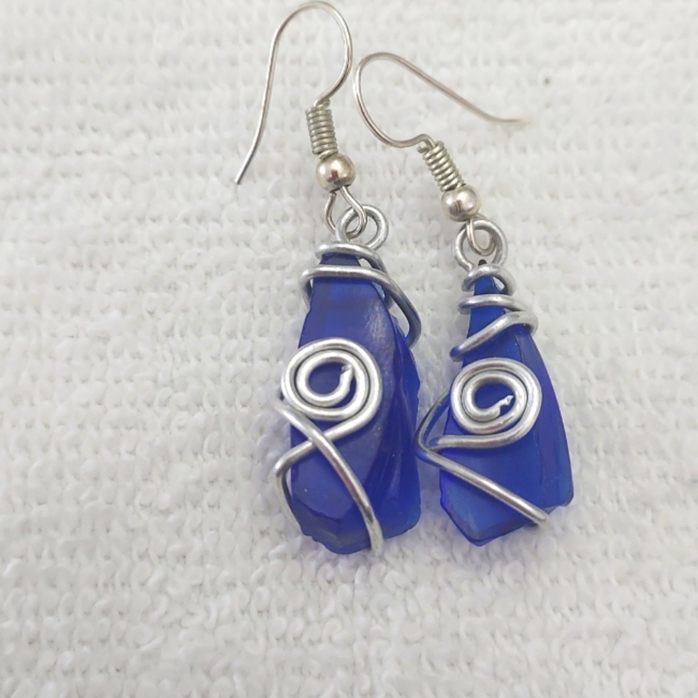 Silver & Blue Seaglass Earrings